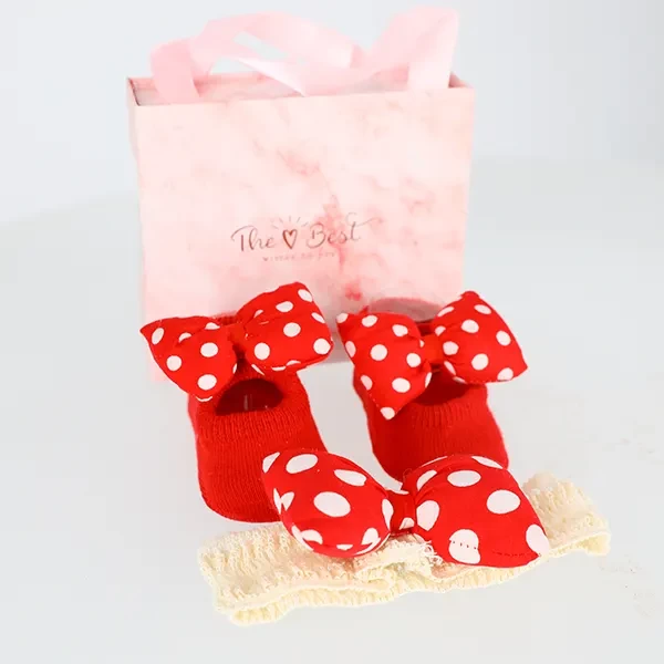 Set për Bebe, Çorape dhe Shirit Koke, Red&White