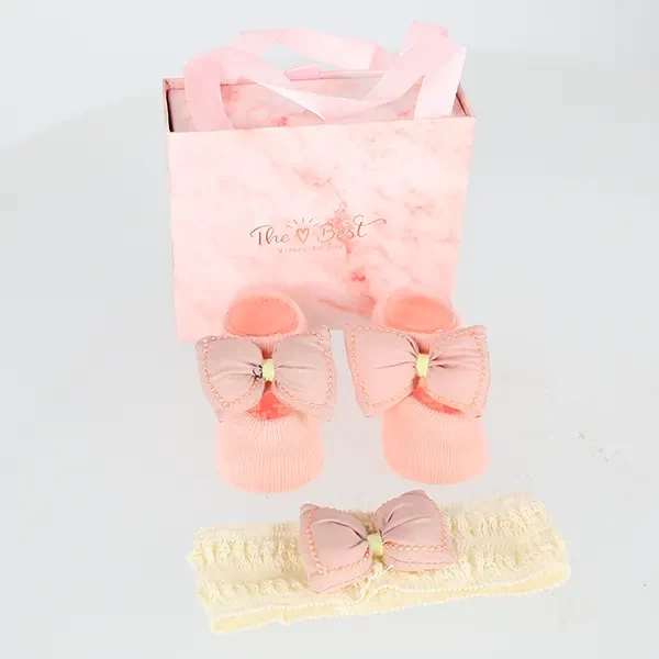Set për Bebe, Çorape dhe Shirit Koke, Pink&White