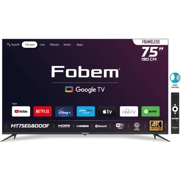 TV Fobem, 75" MT75EG800F, Smart Google TV