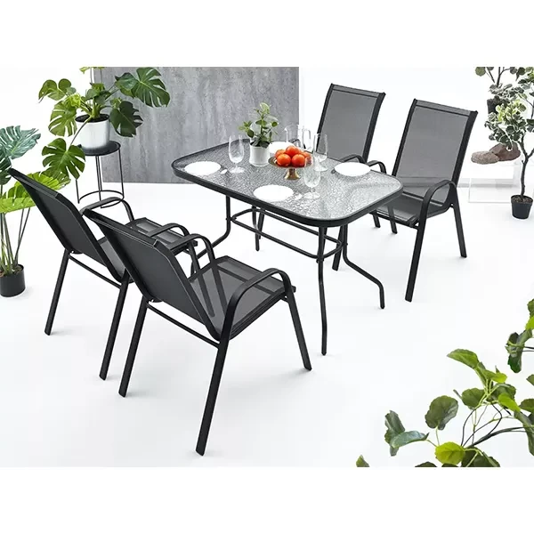 Set Kopshti, Tavolinë 90x150cm + 4 Karrige Rrjetë, Black